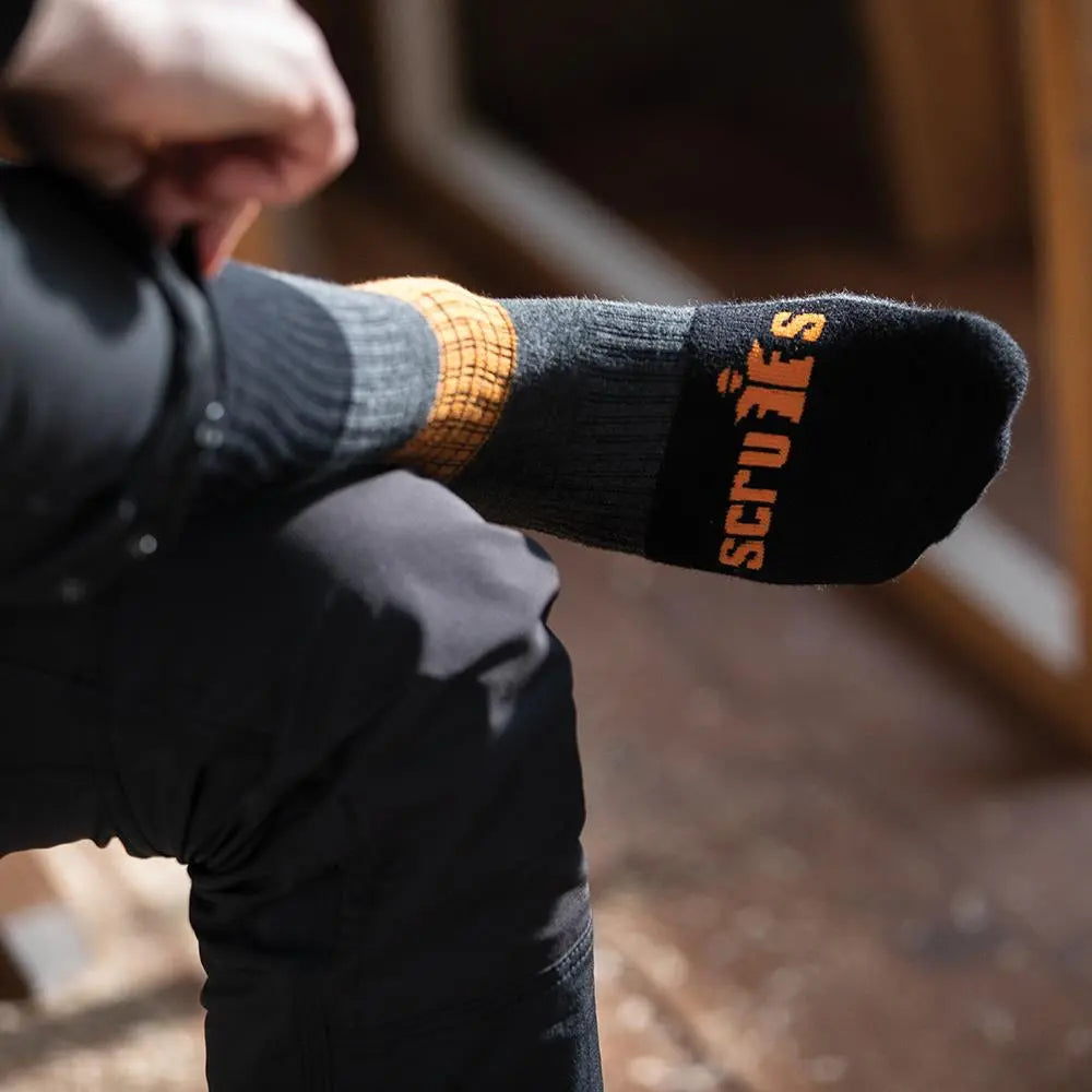 Scruffs Trade Socks Black 3 Pack - Choose Size  White Rose Tools