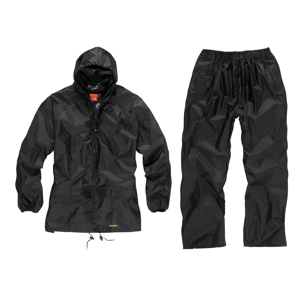 Scruffs Waterproof Suit Black L T54559  White Rose Tools
