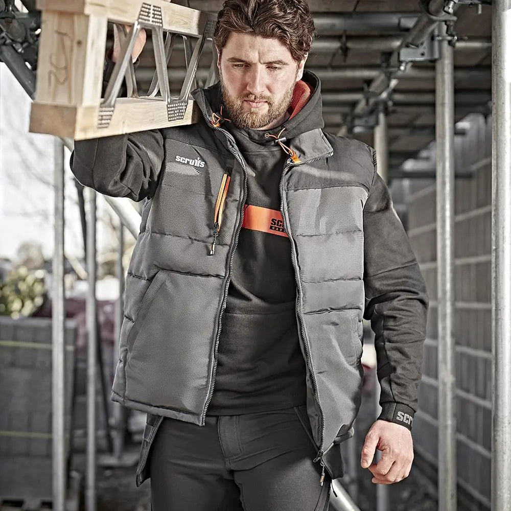 Scruffs Worker Body Warmer Gilet Charcoal - Choose Size  White Rose Tools