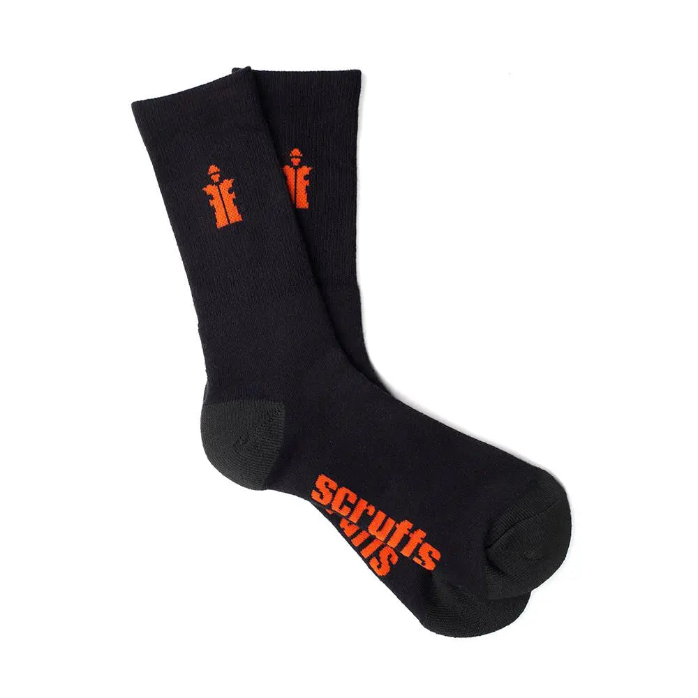 Scruffs Worker Socks Black 3 Pack - Choose Size  White Rose Tools