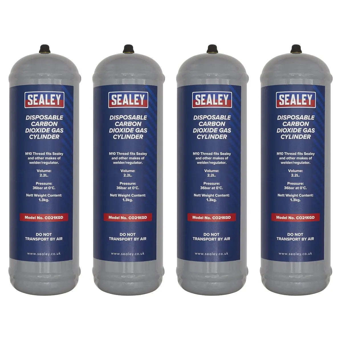 Sealey 1.3kg Disposable Carbon Dioxide Gas Cylinder - Pack of 4  White Rose Tools