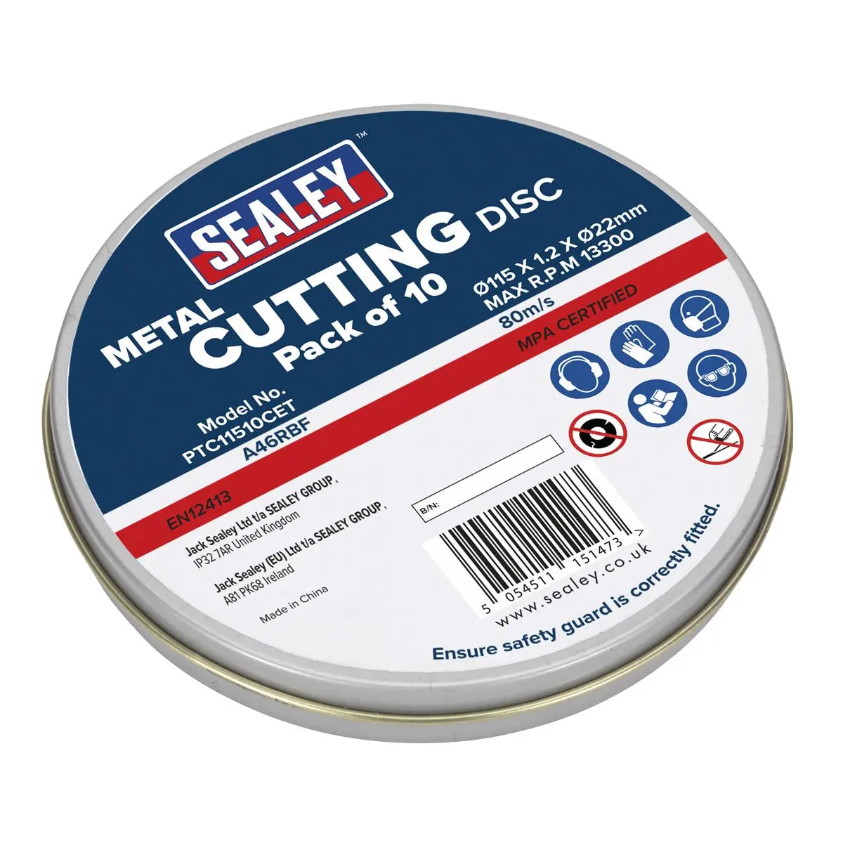 Sealey 10 Pack 115 x 1.2mm Stainless Steel Metal Cutting Discs in Tin Slitting Tinned  White Rose Tools