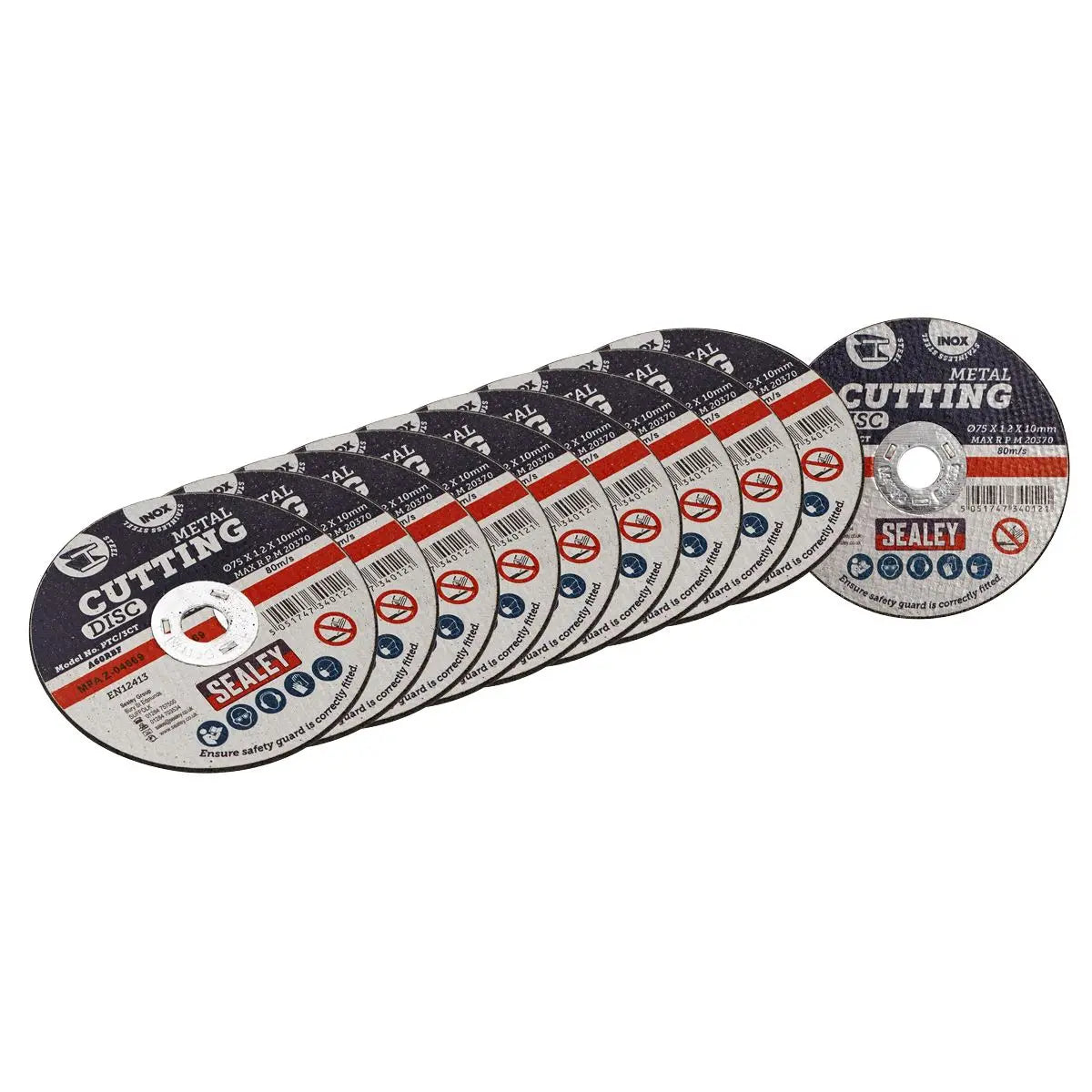 Sealey 10 Pack 75 x 1.2mm Extra Thin Metal Cutting Discs 10mm Bore 