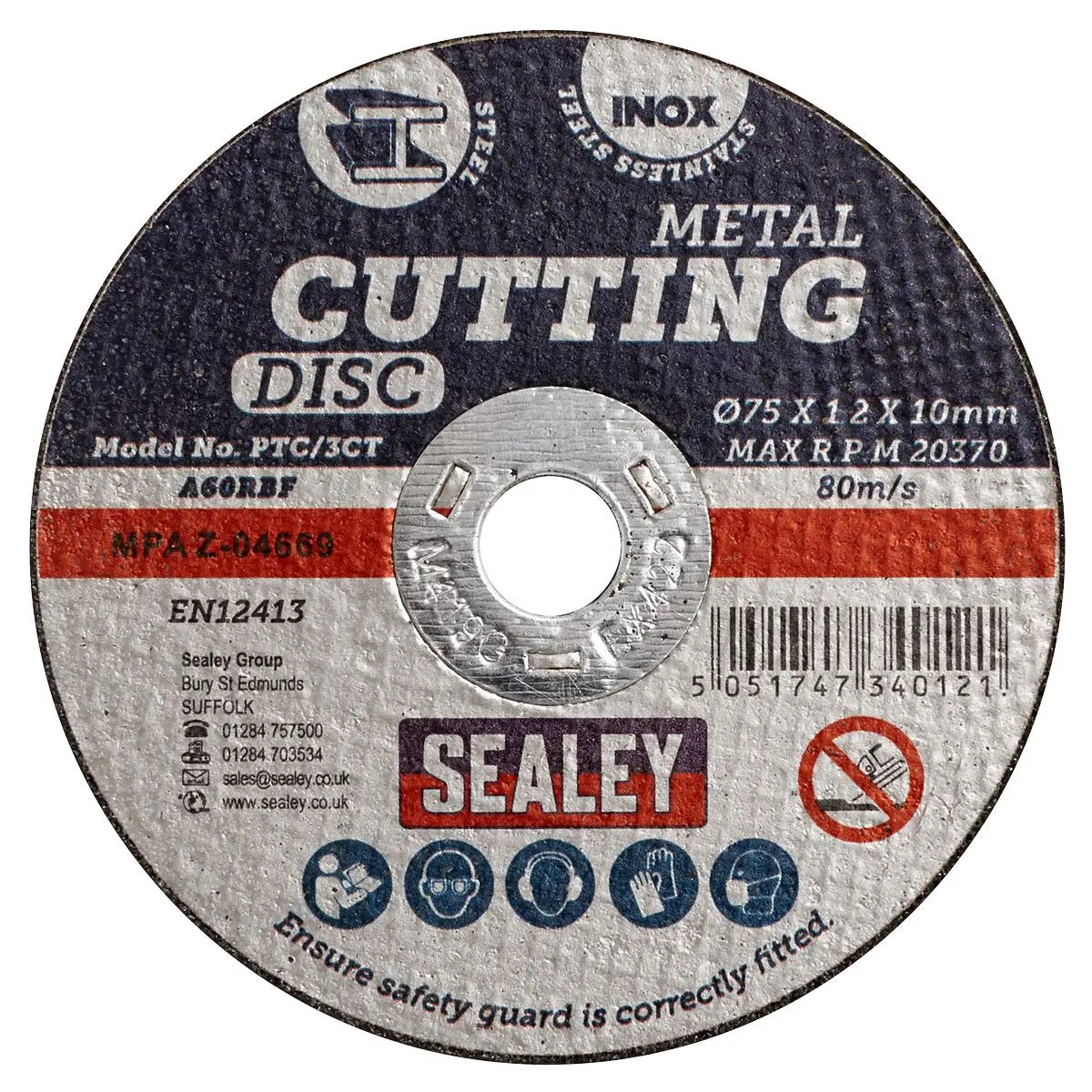 Sealey 10 Pack 75 x 1.2mm Extra Thin Metal Cutting Discs 10mm Bore 