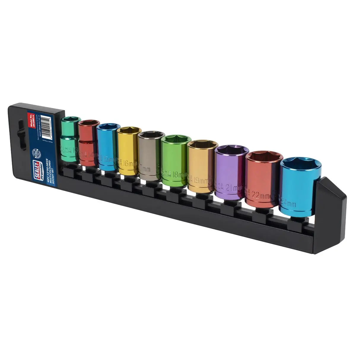Sealey 10 Piece 1/2" Drive Coloured Socket Set 13-24mm WallDrive 