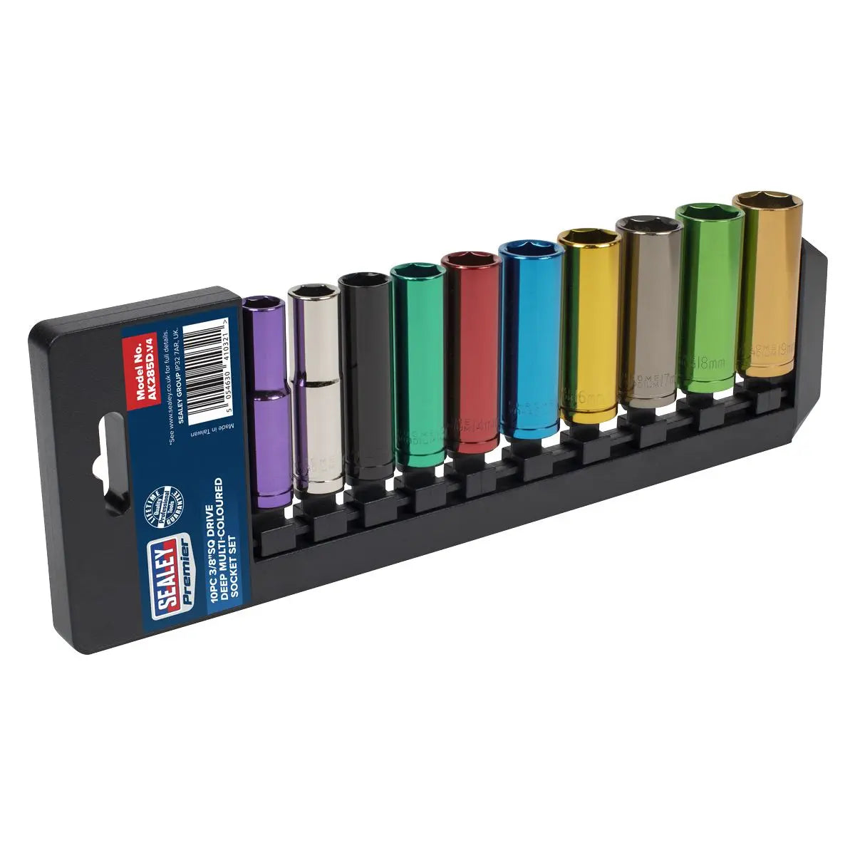 Sealey 10 Piece 3/8" Drive Coloured Deep Socket Set 10-19mm Hex 