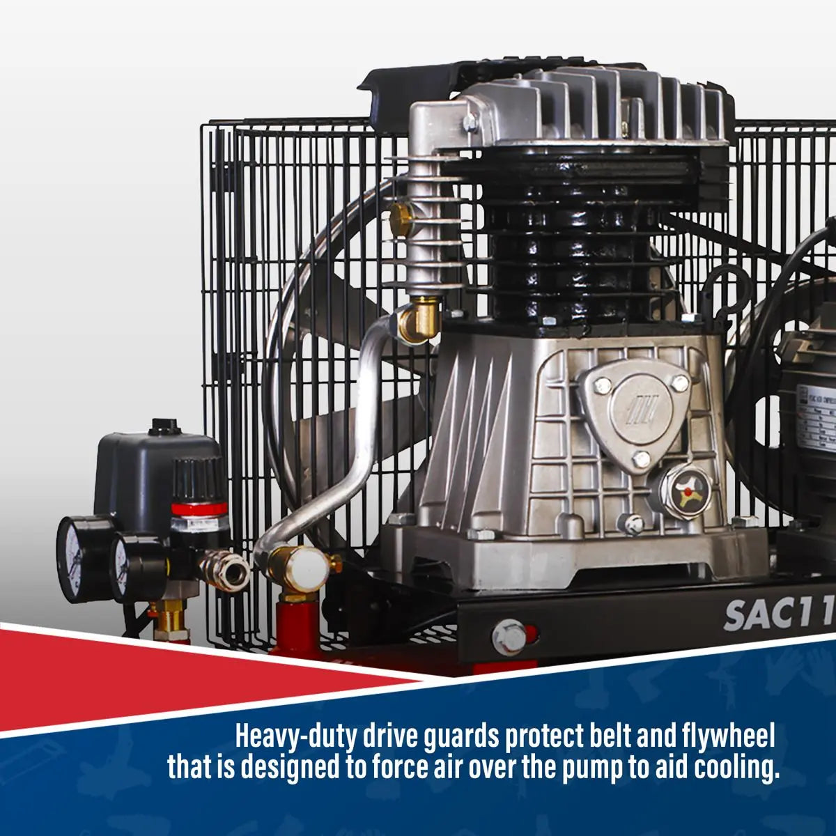 Sealey 100L Belt Drive Air Compressor with Cast Cylinders & Wheels 3hp 