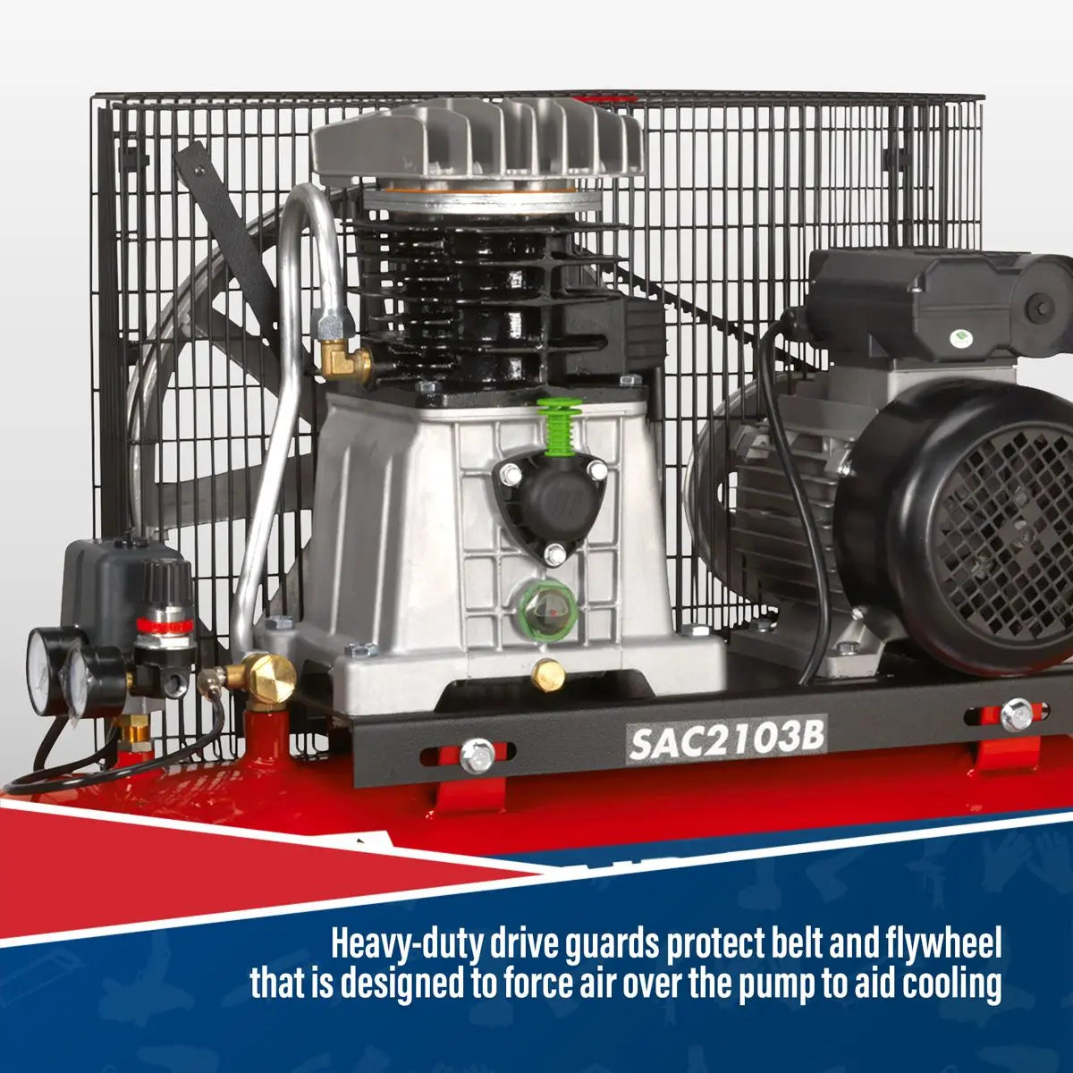 Sealey 100L Belt Drive Air Compressor with Cast Cylinders & Wheels 3hp 