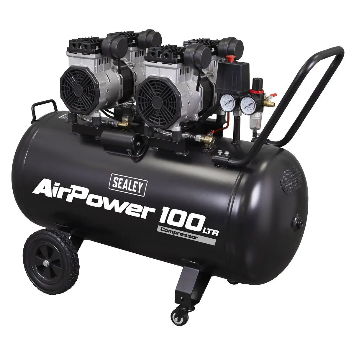 Sealey 100L Oil Free Low Noise Direct Drive Air Compressor 2 x 2hp  White Rose Tools