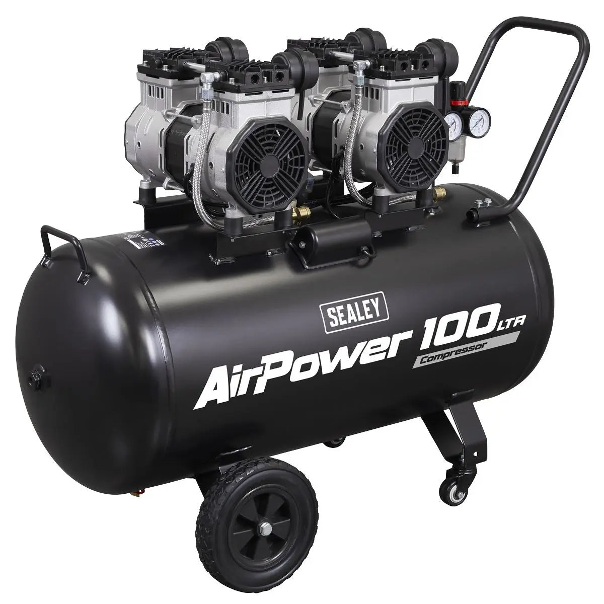 Sealey 100L Oil Free Low Noise Direct Drive Air Compressor 2 x 2hp  White Rose Tools