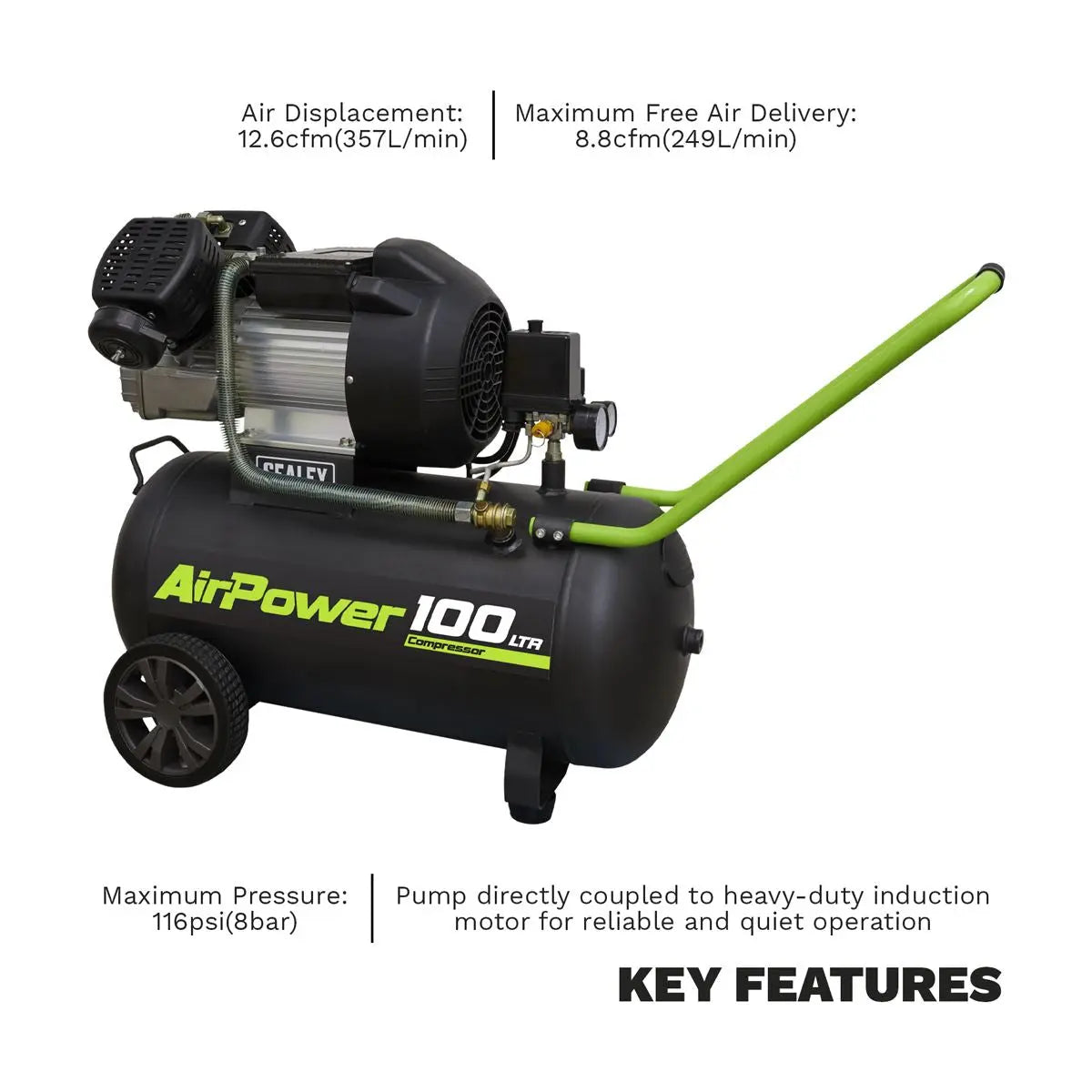Sealey 100L V-Twin Direct Drive Air Compressor 3hp 