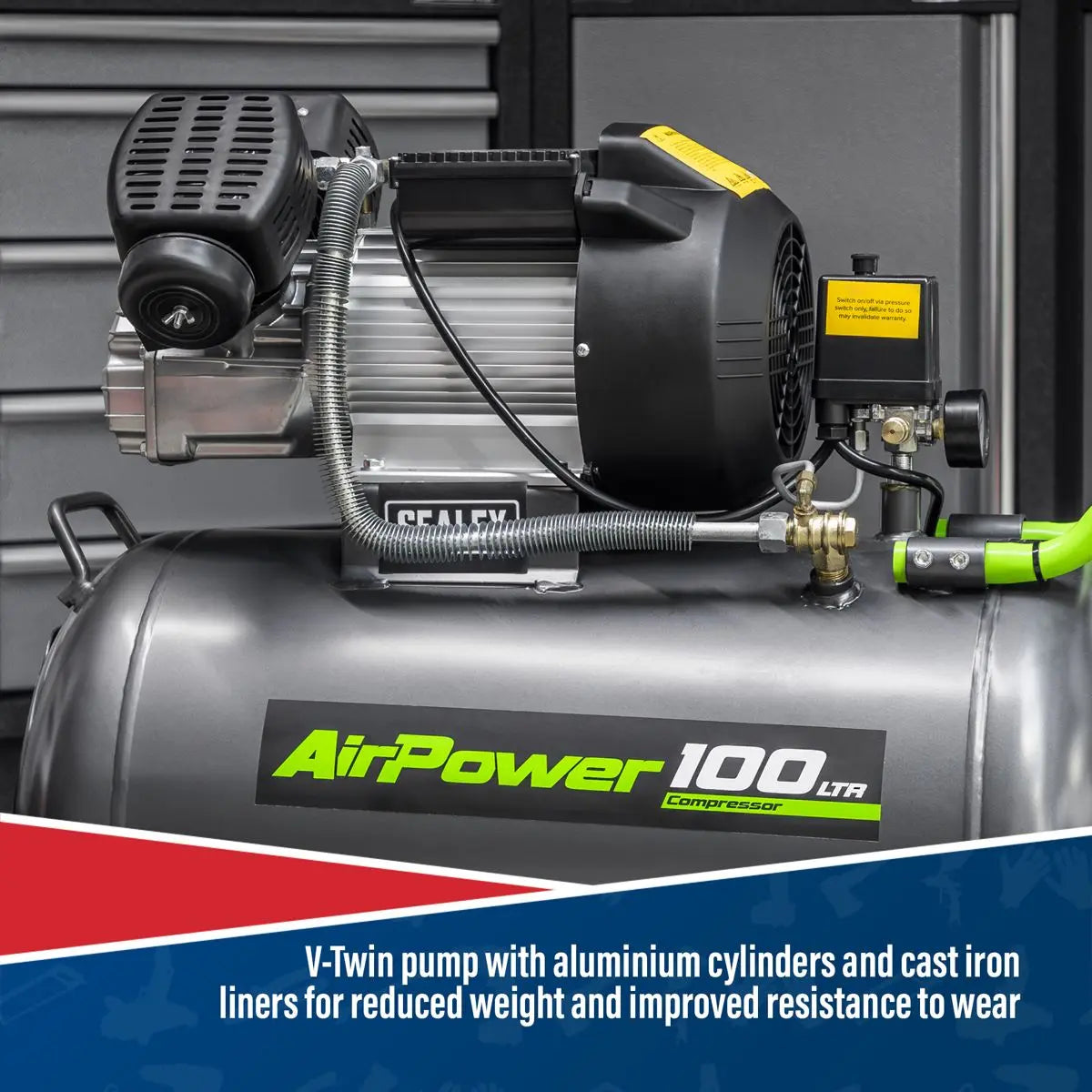 Sealey 100L V-Twin Direct Drive Air Compressor 3hp 