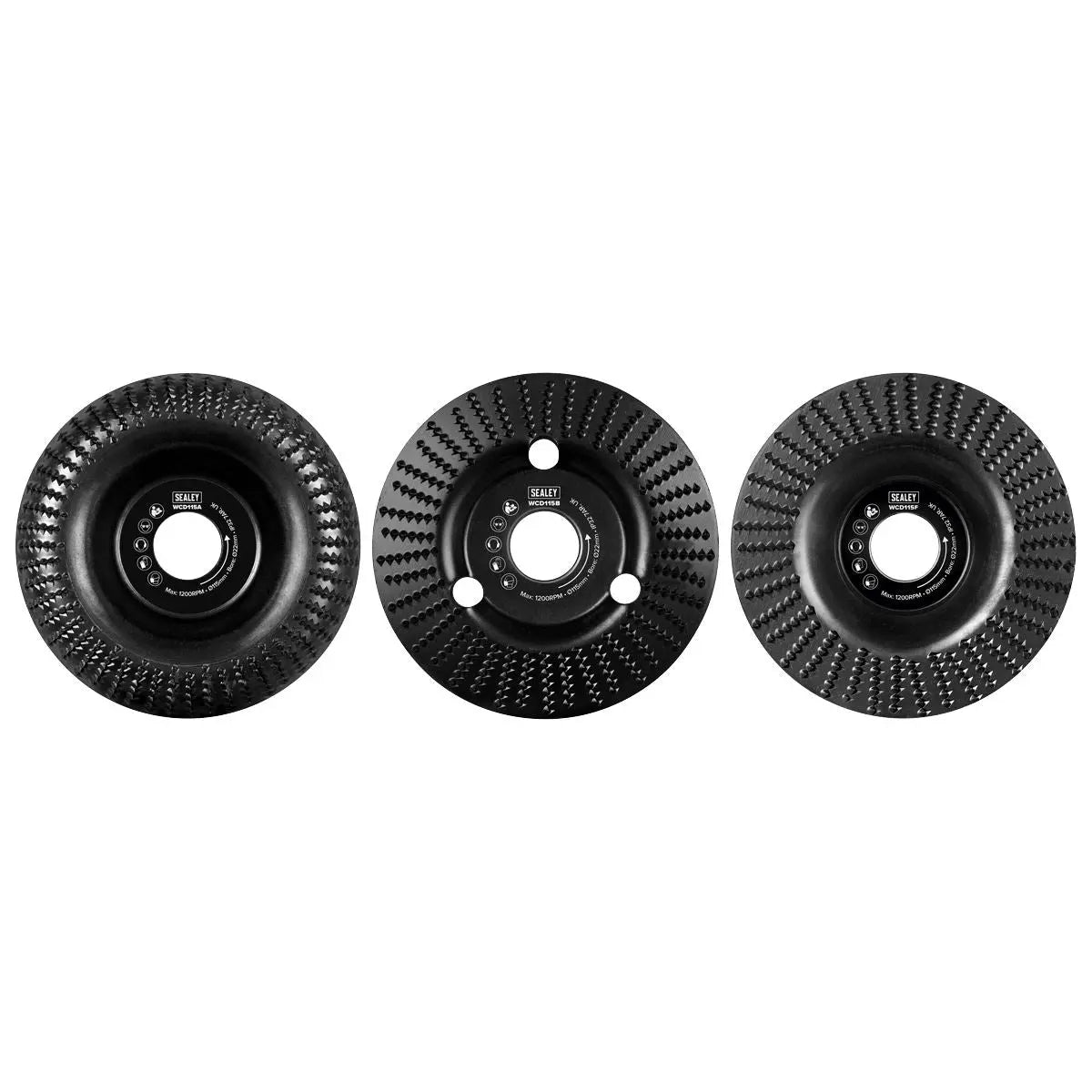 Sealey 115mm Wood Carving Disc 22mm Bore - Pack of 3  White Rose Tools