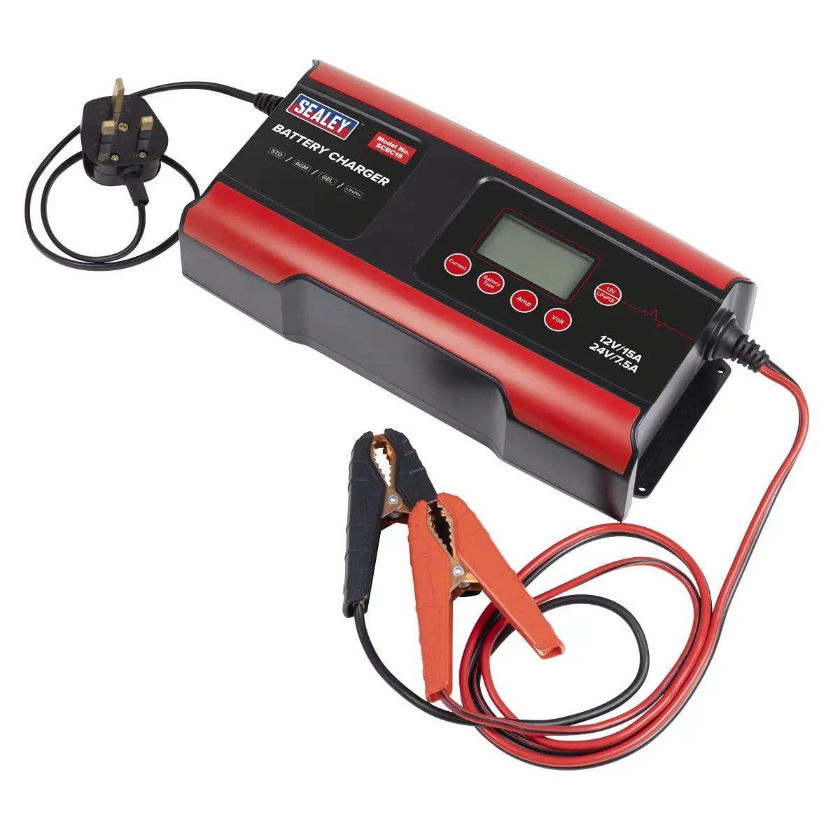 Sealey 12/24V Compact Smart Battery Charger & Maintainer 15A  White Rose Tools