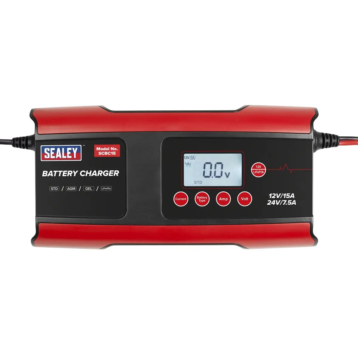 Sealey 12/24V Compact Smart Battery Charger & Maintainer 15A  White Rose Tools
