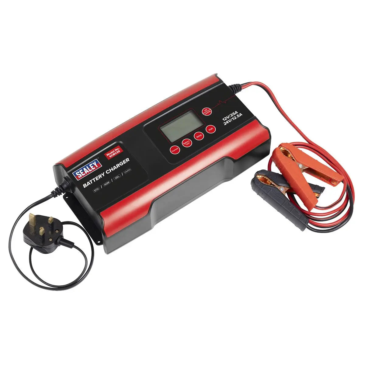 Sealey 12/24V Compact Smart Battery Charger and Maintainer 25A  White Rose Tools