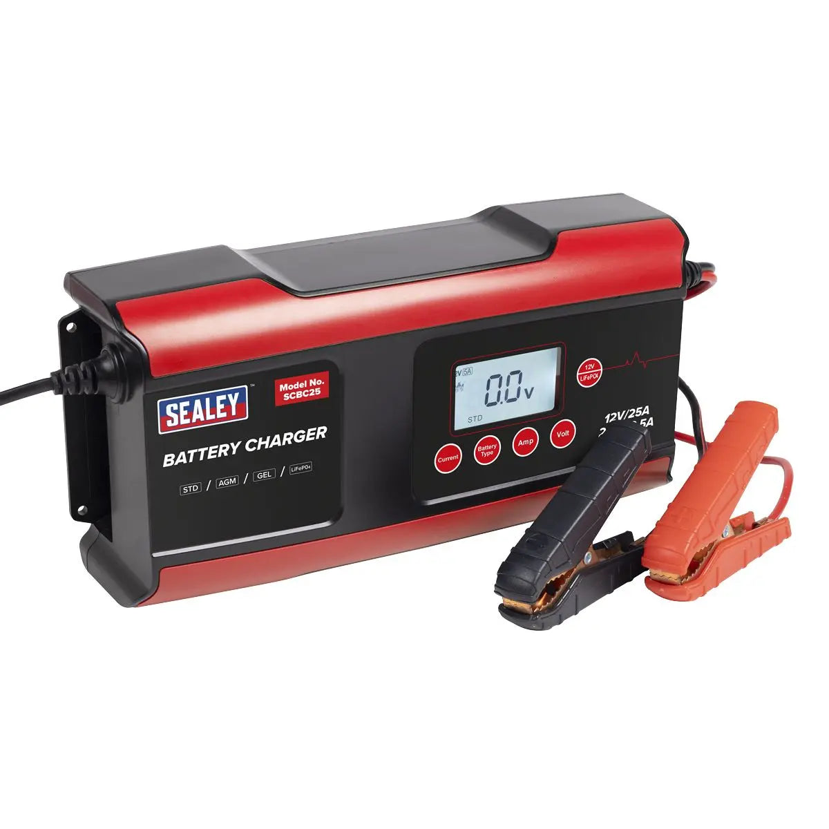 Sealey 12/24V Compact Smart Battery Charger and Maintainer 25A  White Rose Tools