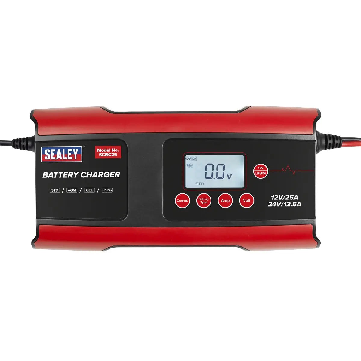 Sealey 12/24V Compact Smart Battery Charger and Maintainer 25A  White Rose Tools