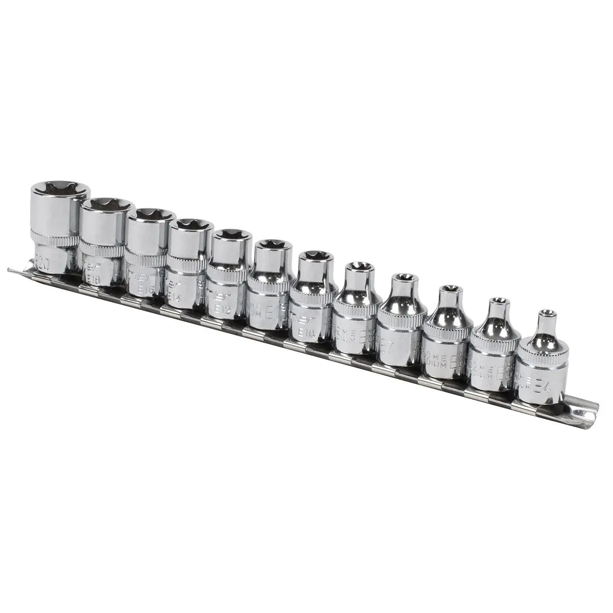 Sealey 12 Piece 3/8" Drive E4-E20 Trx-Star Socket Set on Socket Rail Torx 