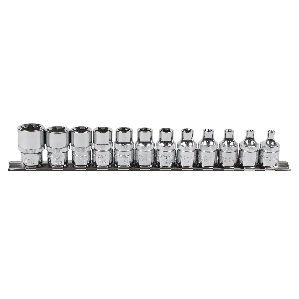 Sealey 12 Piece 3/8" Drive E4-E20 Trx-Star Socket Set on Socket Rail Torx 