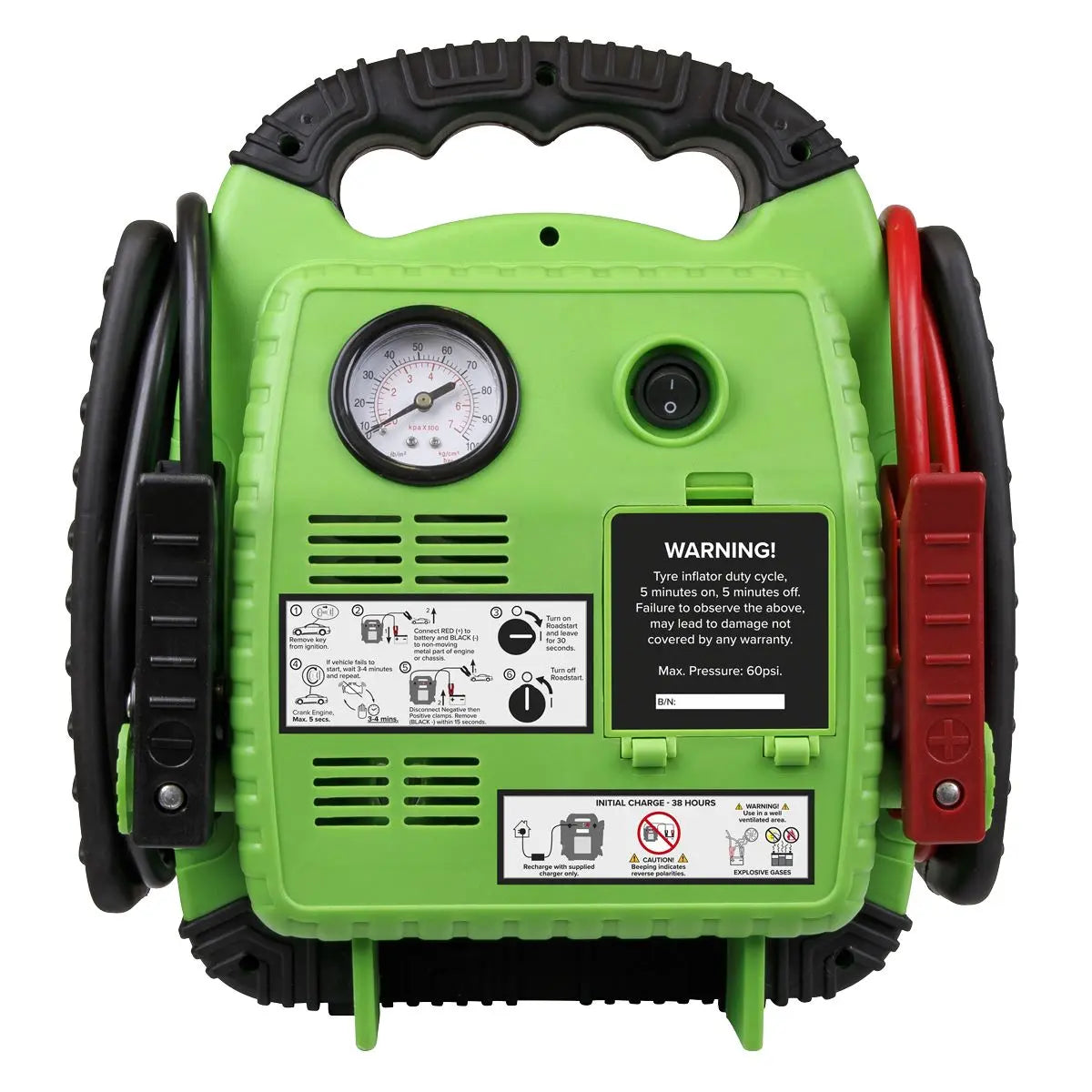 Sealey 12V RoadStart Emergency Power Pack 900 Peak Amps with Air Compressor Hi-Vis 
