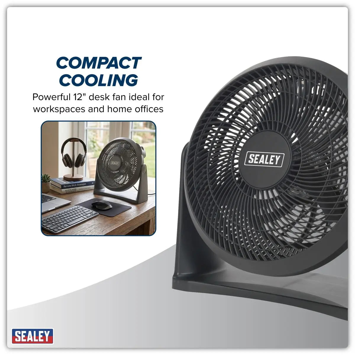 Sealey 12" Small Desk Fan 3-Speed 230V  White Rose Tools