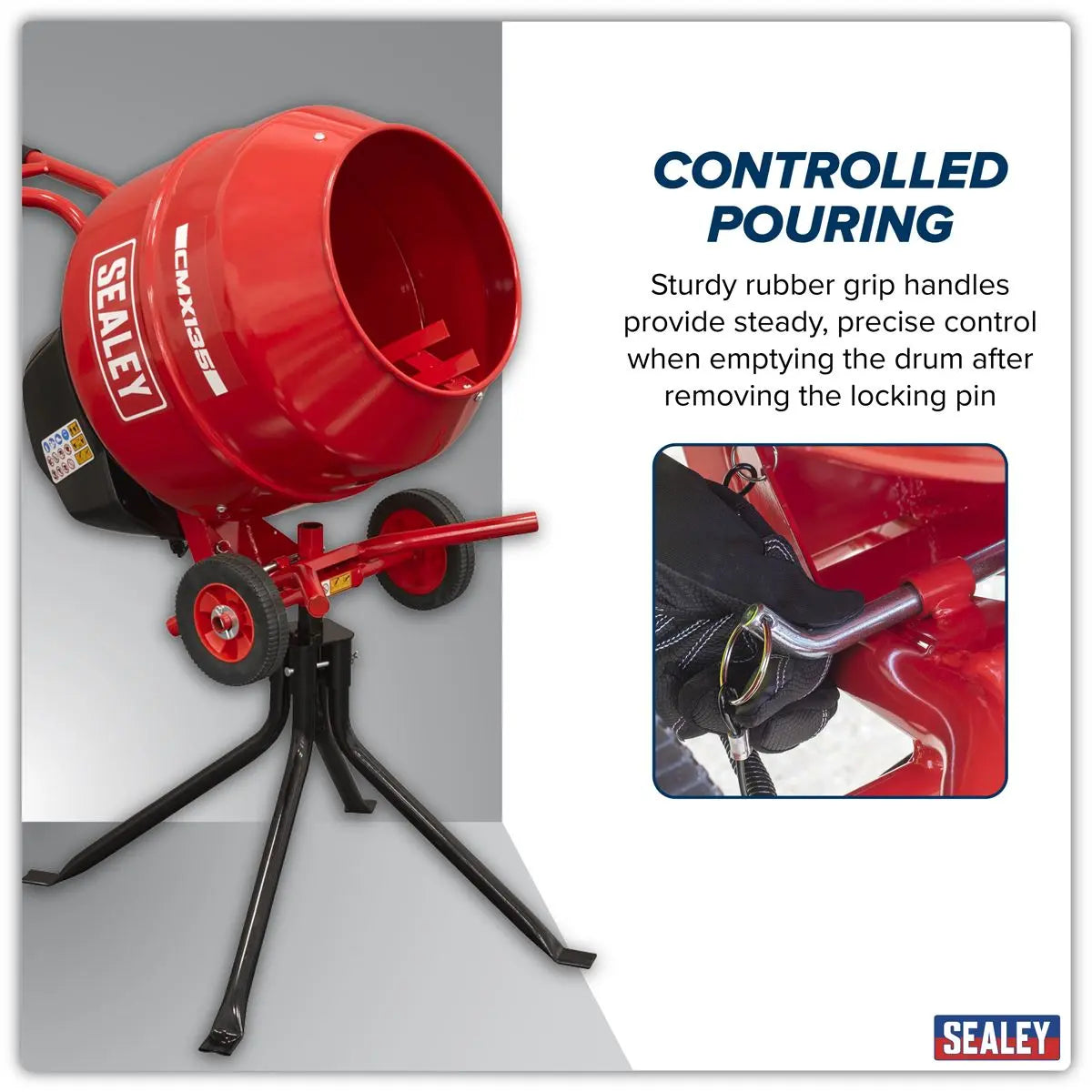 Sealey 135L Cement Mixer with Stand 550W  White Rose Tools