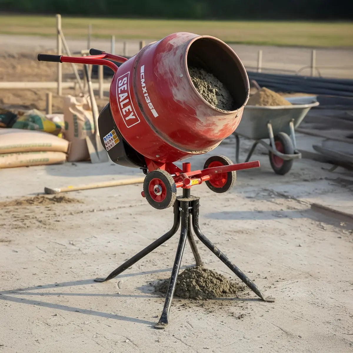 Sealey 135L Cement Mixer with Stand 550W  White Rose Tools