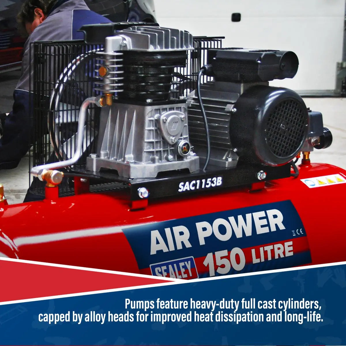 Sealey 150L Belt Drive Air Compressor with Cast Cylinders 3hp 
