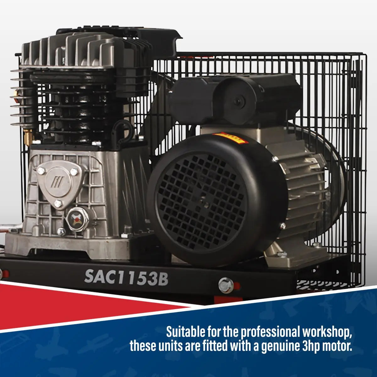 Sealey 150L Belt Drive Air Compressor with Cast Cylinders 3hp 