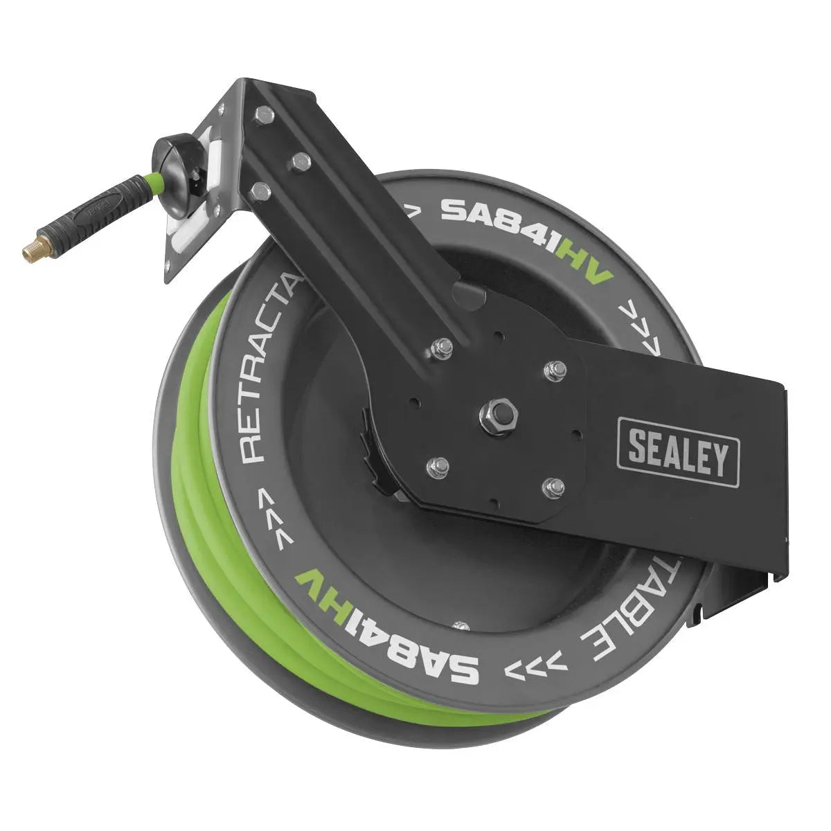 Sealey 15m Retractable High-Visibility TPR Air Hose with Metal Reel 10mm ID  White Rose Tools