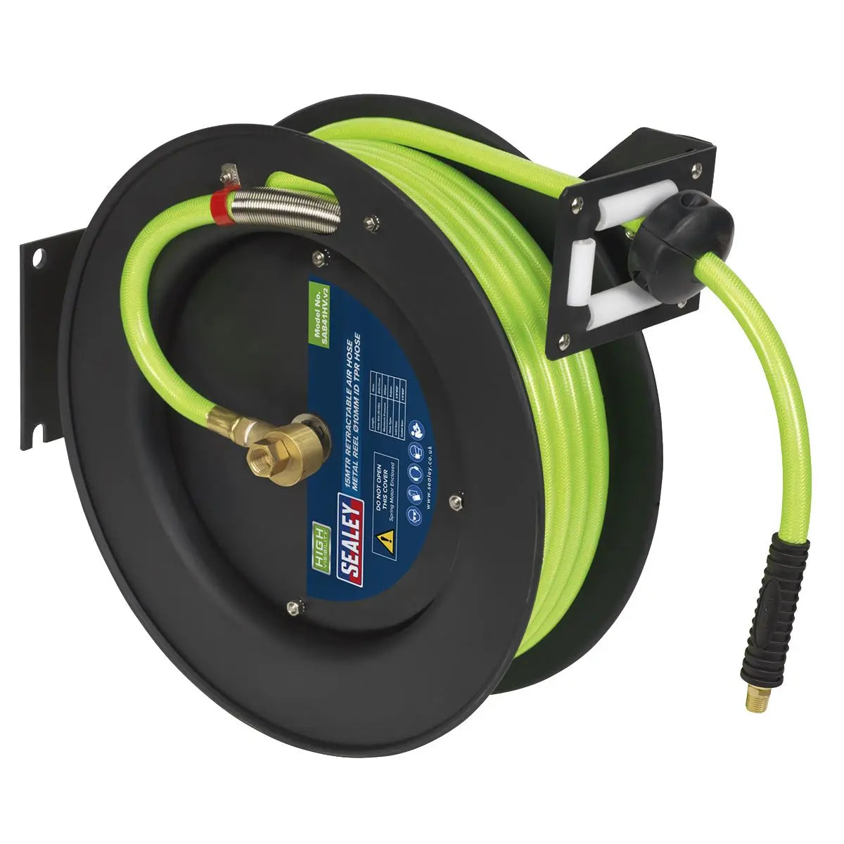 Sealey 15m Retractable High-Visibility TPR Air Hose with Metal Reel 10mm ID 