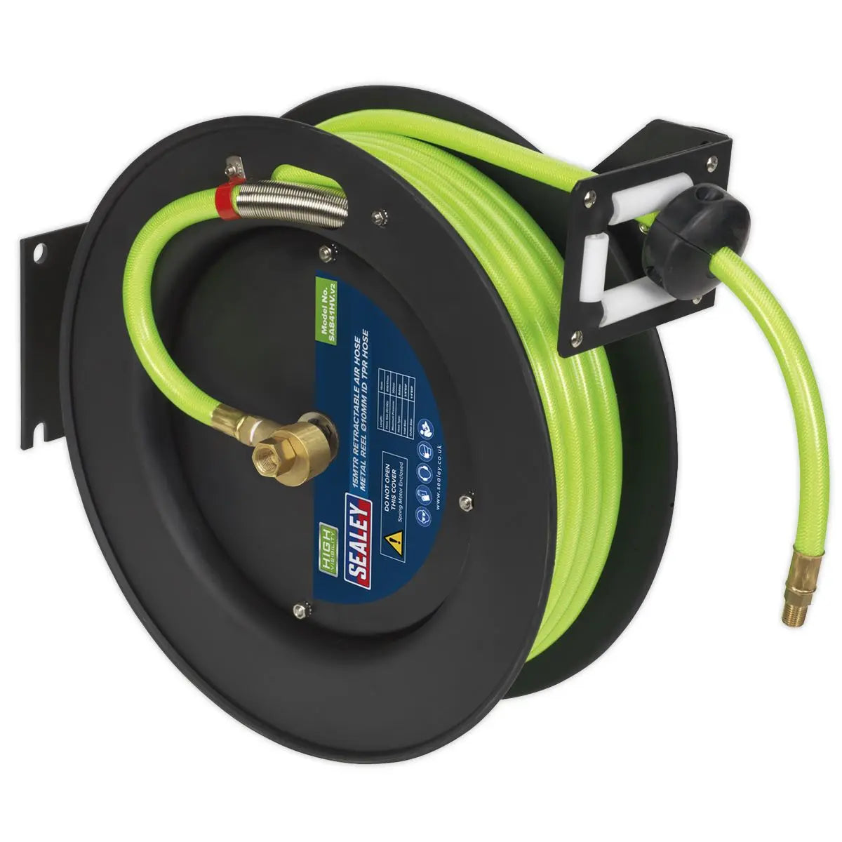 Sealey 15m Retractable High-Visibility TPR Air Hose with Metal Reel 10mm ID 