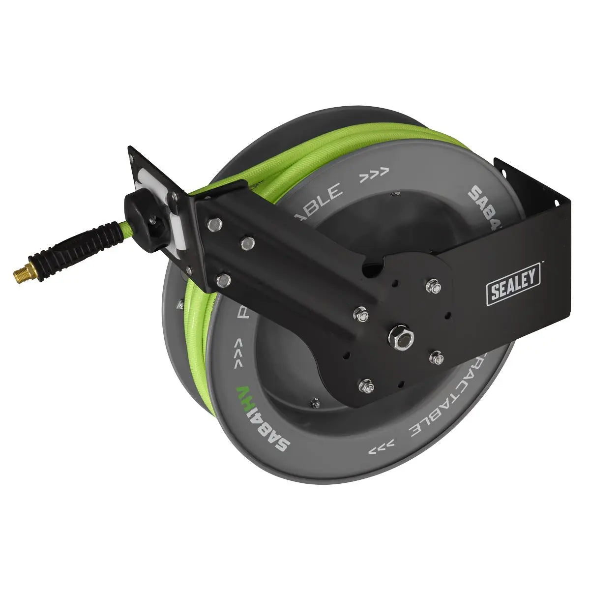 Sealey 15m Retractable High-Visibility TPR Air Hose with Steel Reel 10mm ID  White Rose Tools