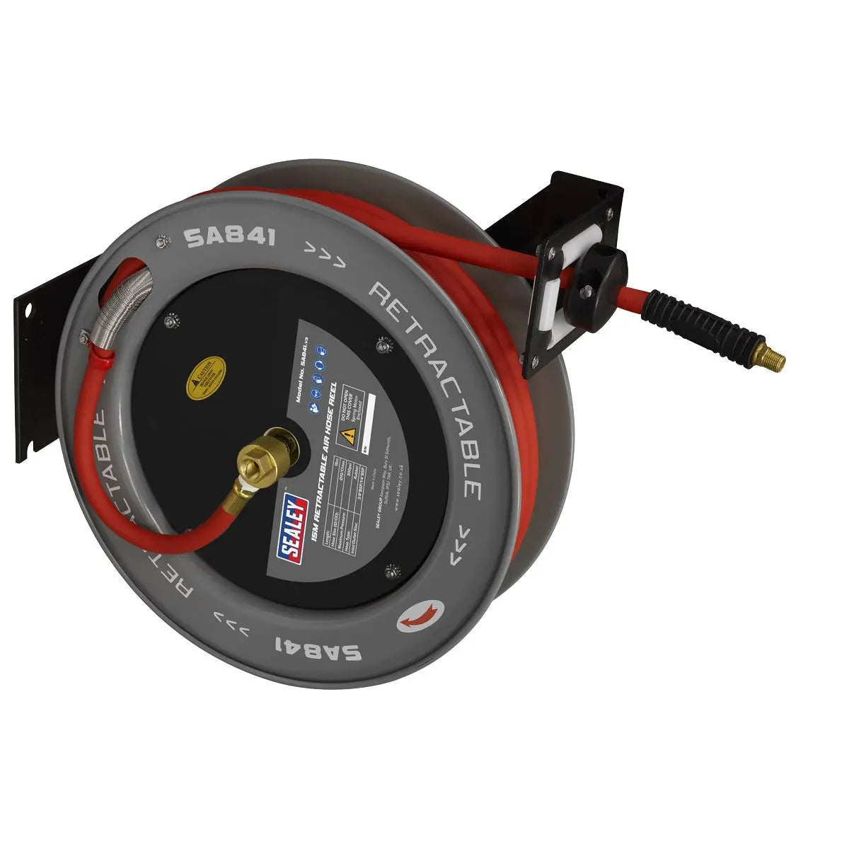 Sealey 15m Retractable Rubber Air Hose with Steel Reel 10mm ID  White Rose Tools