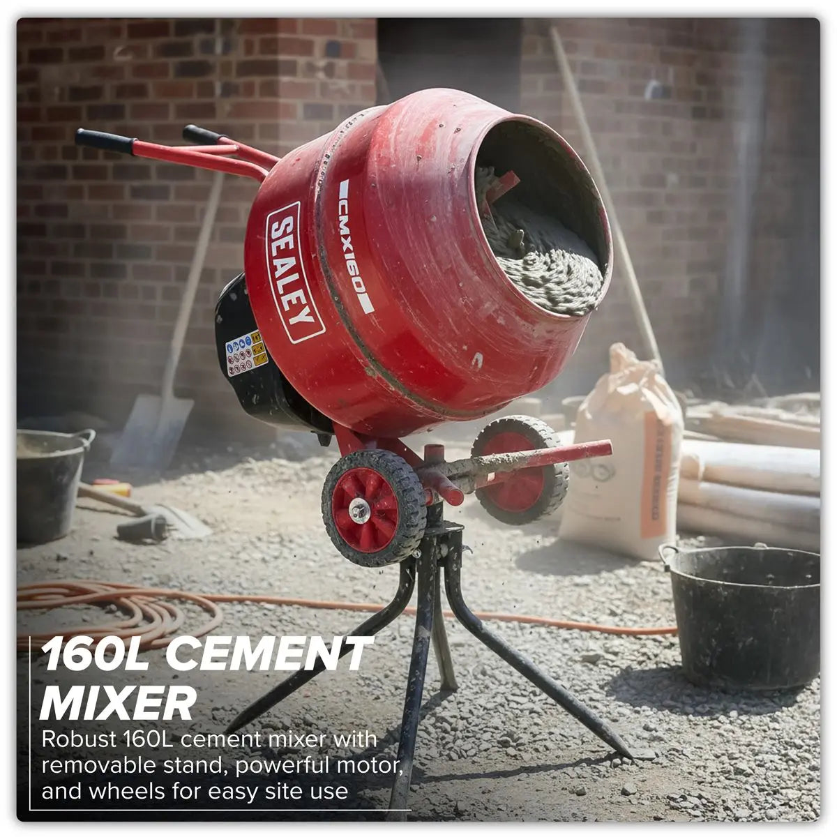 Sealey 160L Cement Mixer with Stand 650W  White Rose Tools