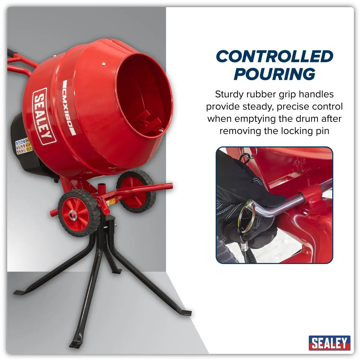 Sealey 160L Cement Mixer with Stand 650W  White Rose Tools