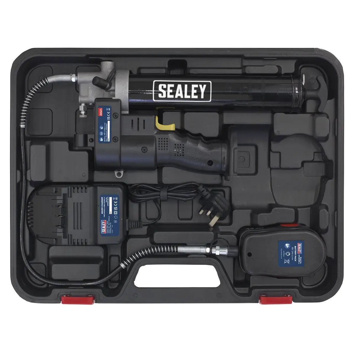 Sealey 18V Cordless Grease Gun 1.7Ah Battery and Mains Charger in Carry Case 
