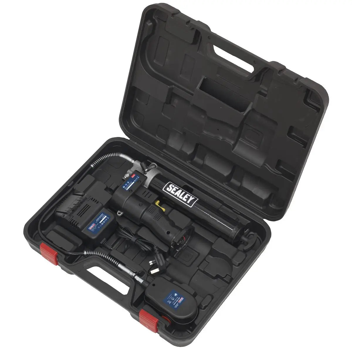 Sealey 18V Cordless Grease Gun 1.7Ah Battery and Mains Charger in Carry Case 
