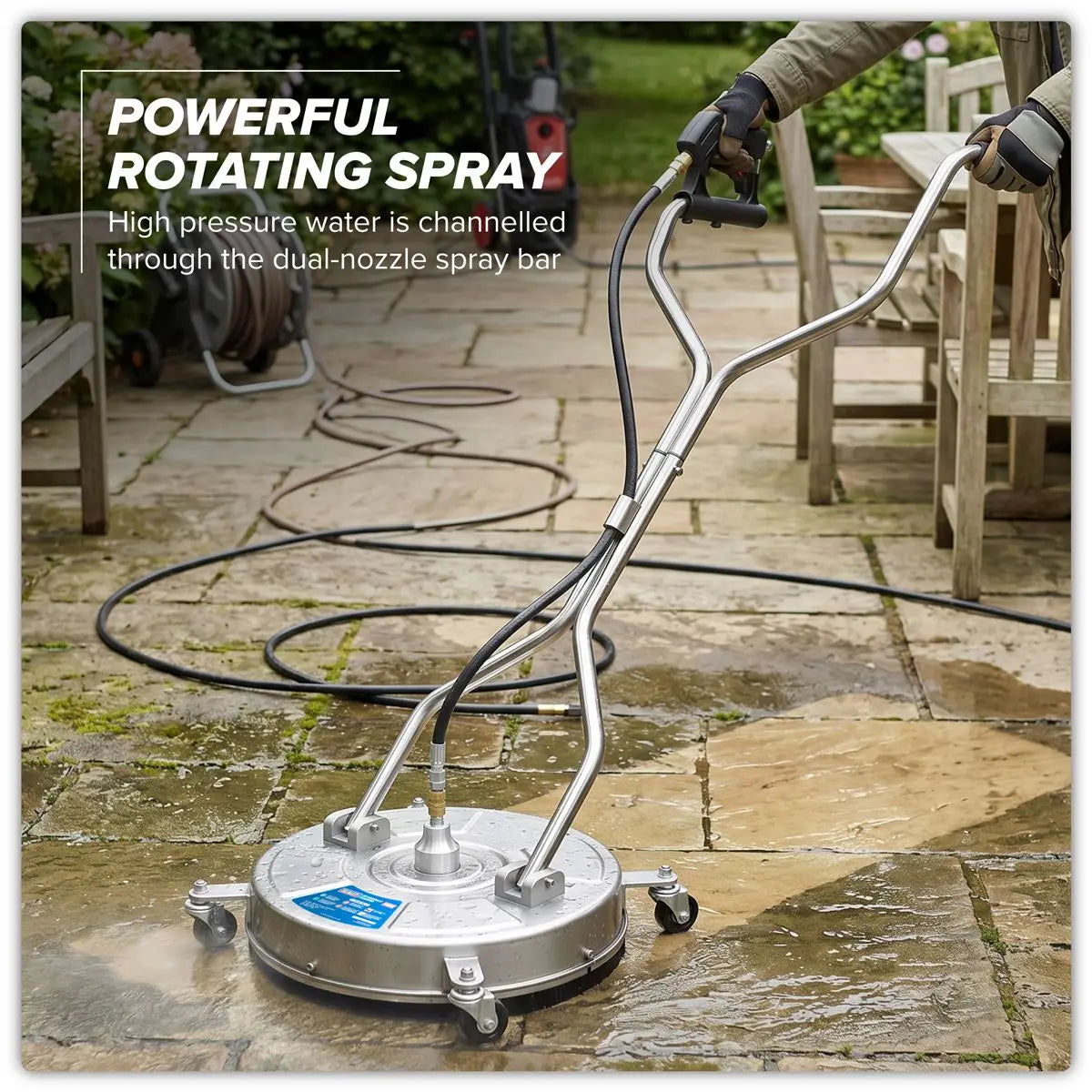 Sealey 18" Surface Cleaner with Dual Handle & Rotating Spray Bar - Stainless Steel  White Rose Tools