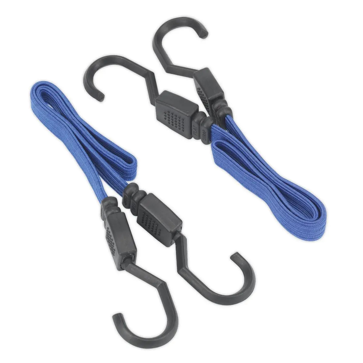 Sealey 2 Piece Flat Bungee Cord Set 460mm Blue Heavy-Duty Steel Hooks Tie Rope 