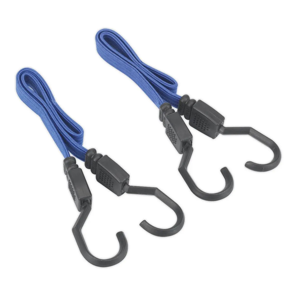 Sealey 2 Piece Flat Bungee Cord Set 460mm Blue Heavy-Duty Steel Hooks Tie Rope 