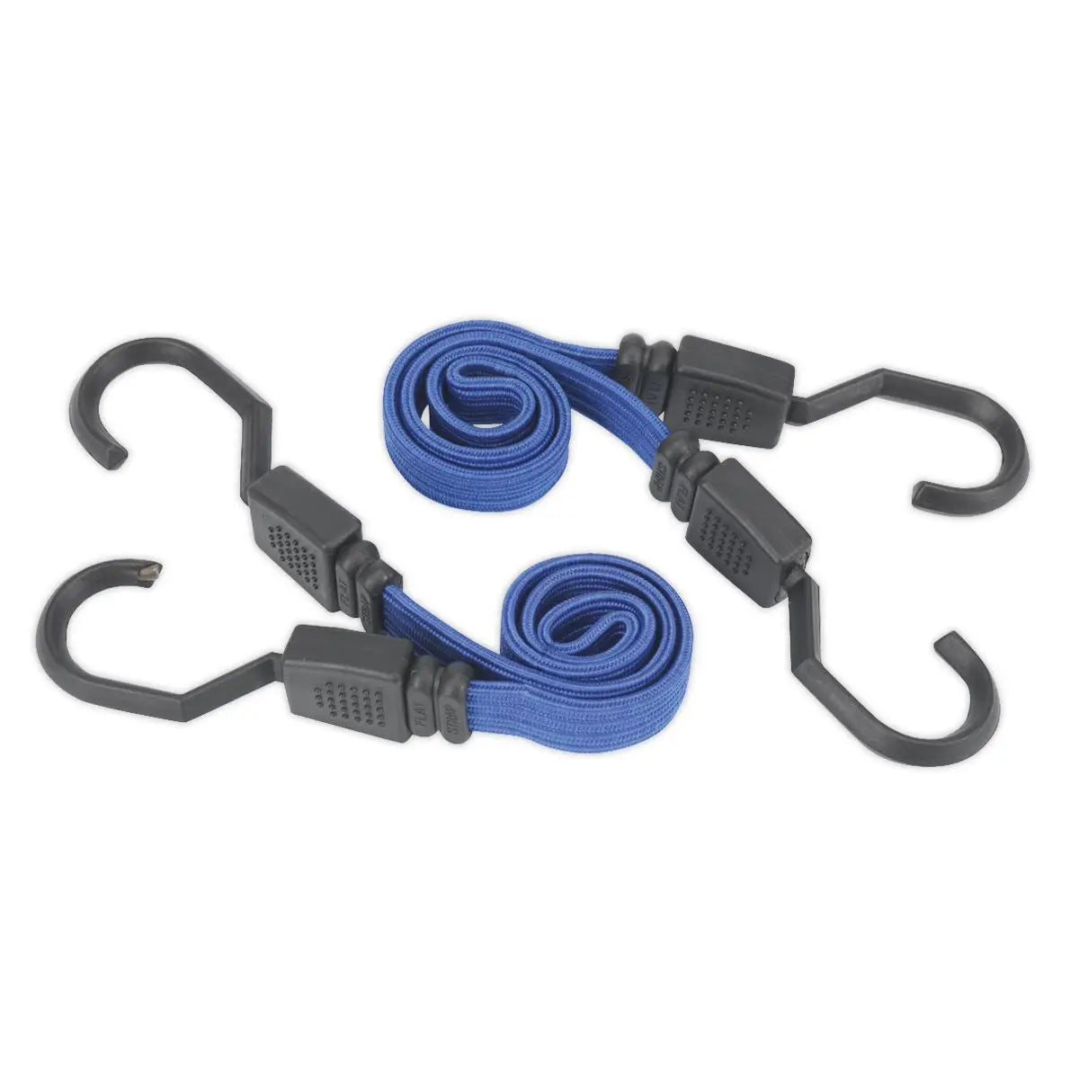 Sealey 2 Piece Flat Bungee Cord Set 460mm Blue Heavy-Duty Steel Hooks Tie Rope 