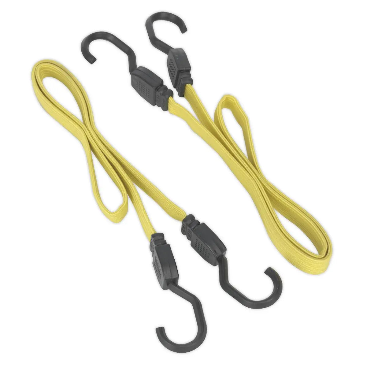 Sealey 2 Piece Flat Bungee Cord Set Yellow 910mm-2200mm Heavy-Duty Steel Hooks 