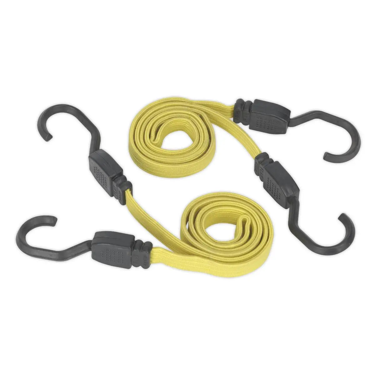 Sealey 2 Piece Flat Bungee Cord Set Yellow 910mm-2200mm Heavy-Duty Steel Hooks 