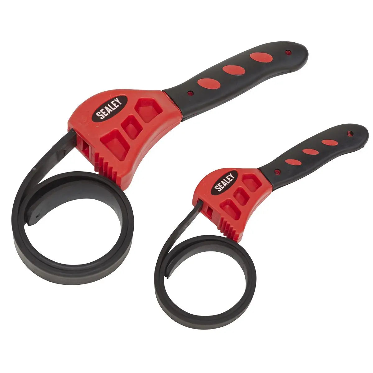 Sealey 2 Piece Strap Wrench Set Oil Filter Removal Installation Soft Grip Handle 