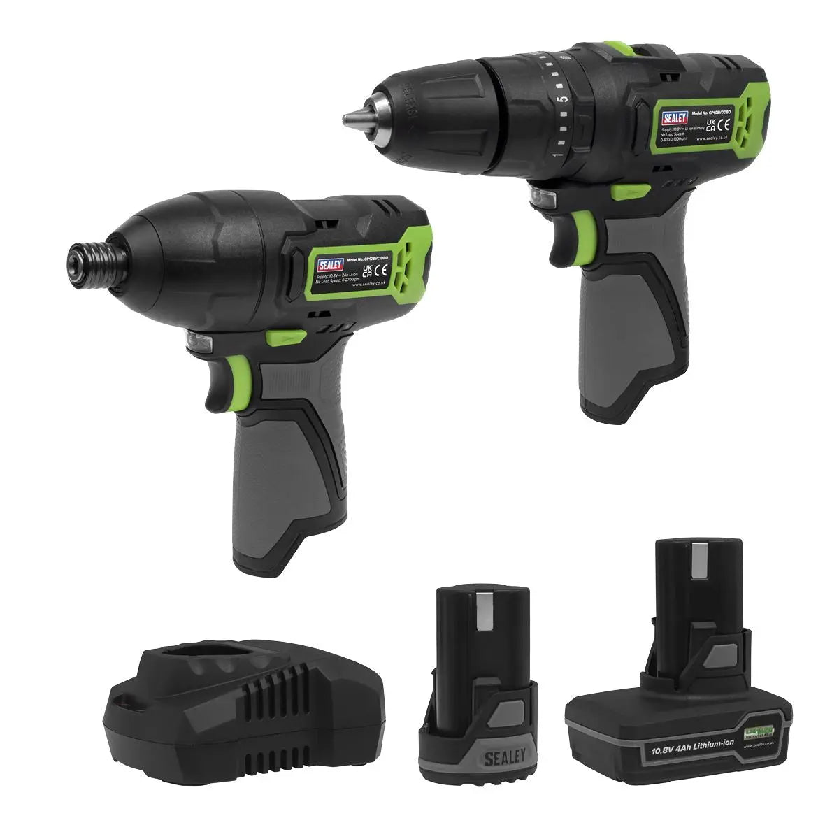 Sealey 2 x 10.8V SV10.8 Series Combi Drill & Impact Driver Kit  White Rose Tools