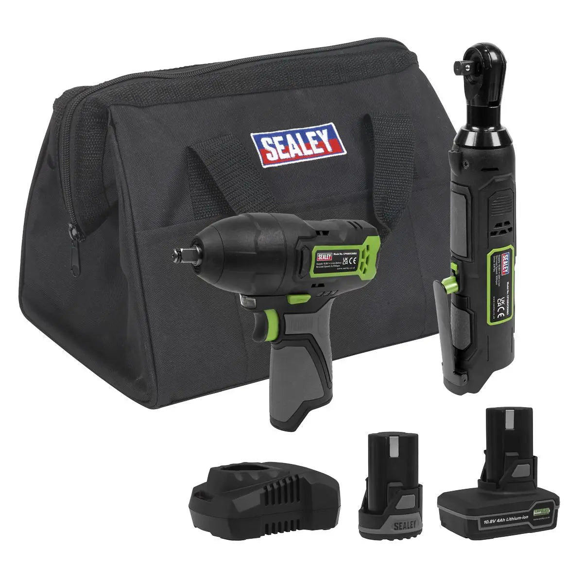 Sealey 2 x 10.8V SV10.8 Series Impact Wrench & Ratchet Wrench Kit  White Rose Tools