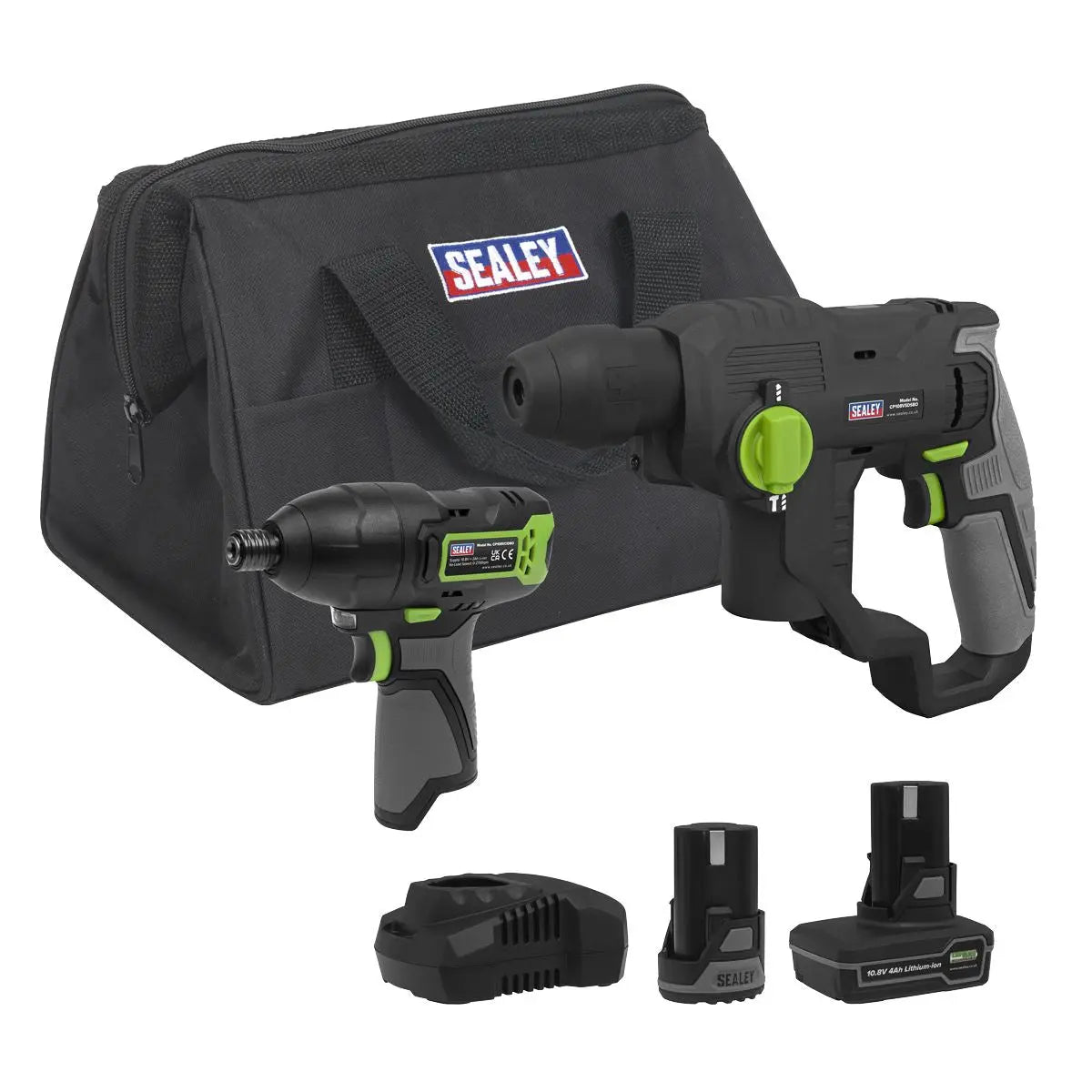 Sealey 2 x 10.8V SV10.8 Series Rotary Hammer Drill & Impact Driver Kit  White Rose Tools