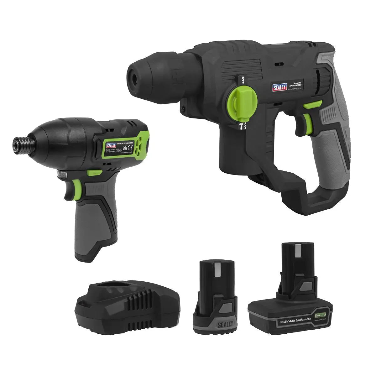 Sealey 2 x 10.8V SV10.8 Series Rotary Hammer Drill & Impact Driver Kit  White Rose Tools